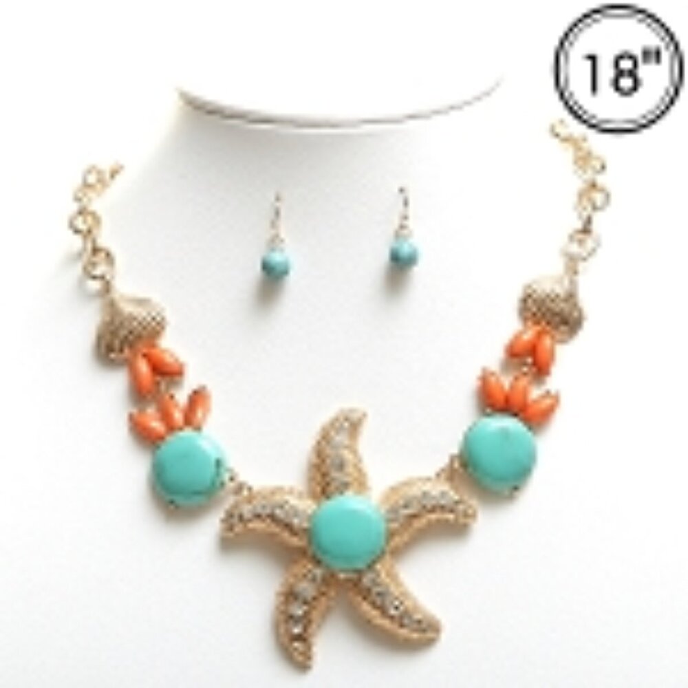 STARFISH GOLD & TURQUOIS NECKLACE CLOSE-OUT!